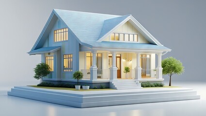 A miniature house model displayed for potential buyers, symbolizing the concept of real estate sales, property investment, and homeownership opportunities in the housing market