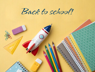 Back to School Supplies Rocket Ship Illustration