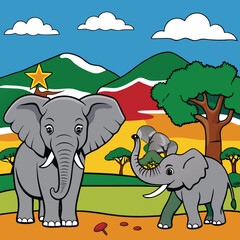 Naklejka premium Wild Elephants South Africa Illustrations