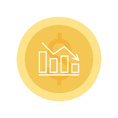 Money crash on chart graph with arrow down, fail financial business invest. Fall dollar. Vector flat illustration