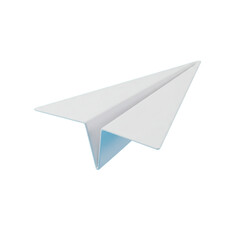 A simple white paper airplane with folded wings isolated on a white background in a studio shot view