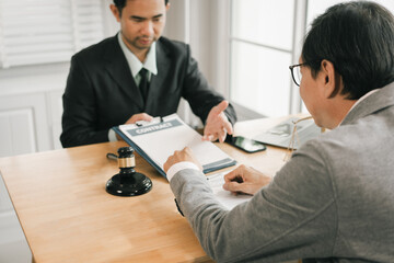Legal advice concept: A lawyer or legal advisor is someone who listens and gives advice to business...