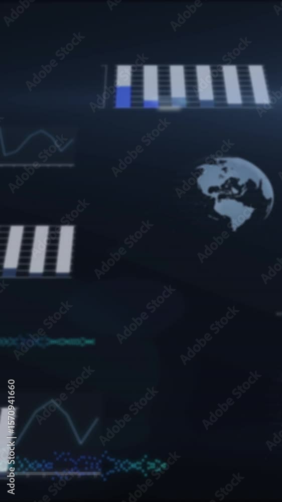 Poster animation of statistics and data processing over globes and servers