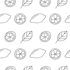 Lemon seamless pattern, hand drawn, vector illustration
