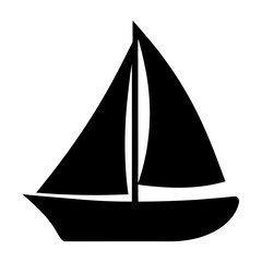 Black Silhouette of a Sailboat Sailing on the Water Against White Background