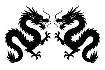 Black dragon silhouettes facing each other in stylized design  
