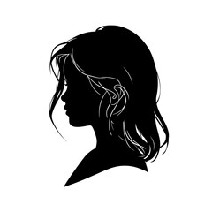 Silhouette of woman with long hair in profile view  