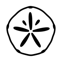 Stylized Black and White Sand Dollar Outline with Star Pattern Inside