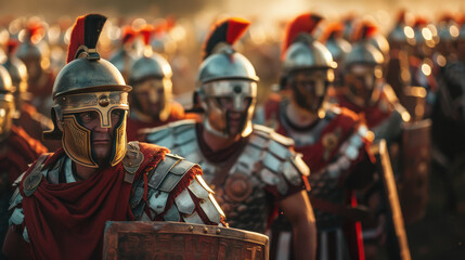 A hyper-realistic, daylight photo of asome roman soldiers in a battle 