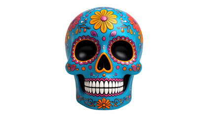 Decorated sugar skull artistic design isolated on transparent background