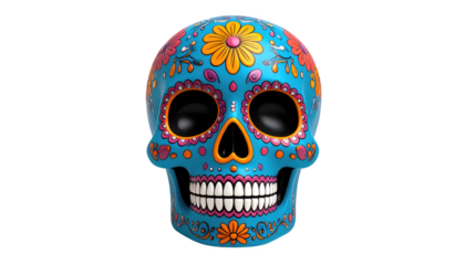 Decorated sugar skull artistic design isolated on transparent background