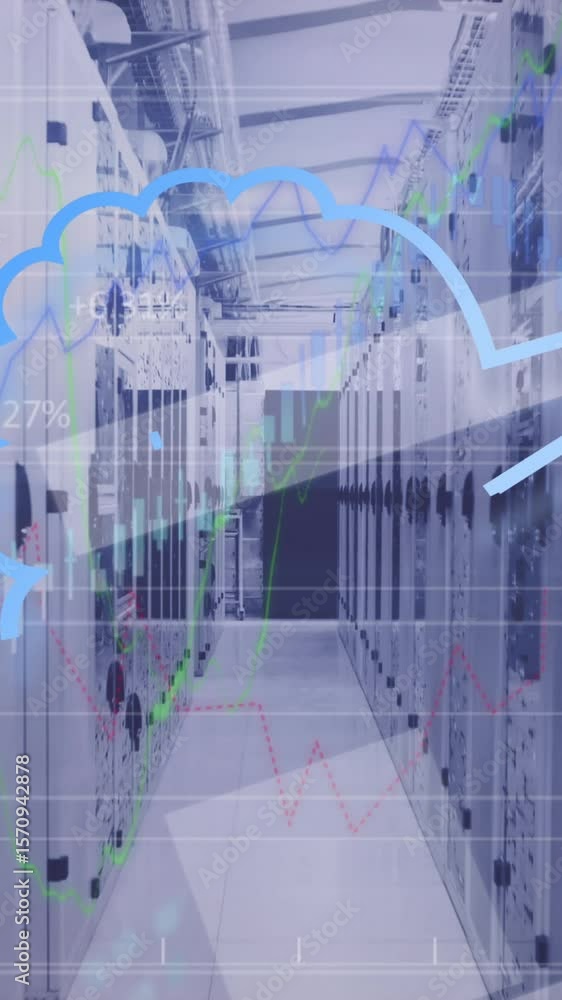 Poster animation of ai data processing over computer servers background