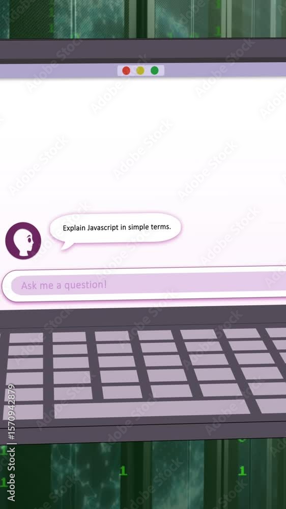 Poster animation of ai chat on laptop and networks over computer server room