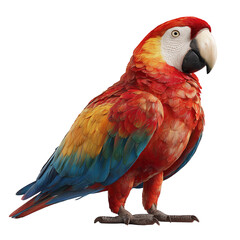 Fototapeta premium Stunning macaw portrait on transparent background, shimmering feathers, heavenly rays of light