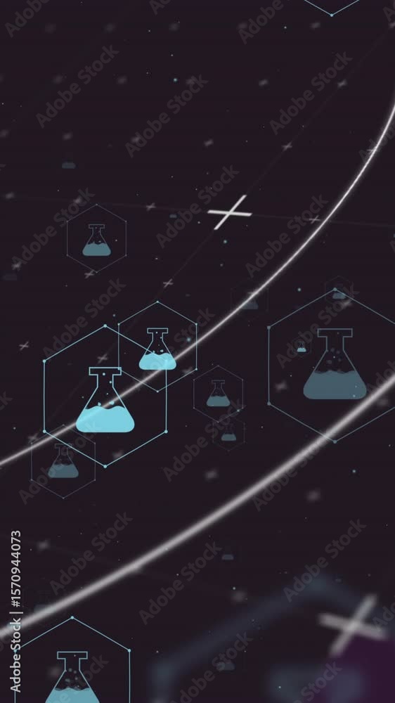 Wall mural animation of network of medical icons and data processing