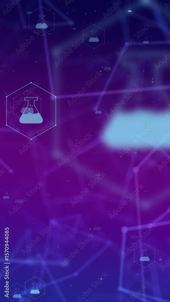 Poster animation of network of medical icons over data processing