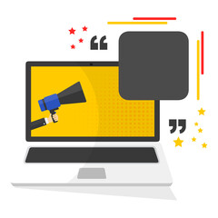 Bubble testimonial banner, quote, infographic. Social media post template designs for quotes. Empty speech bubbles, quote bubbles and text box COMPUTER TABLET PORTATILE 