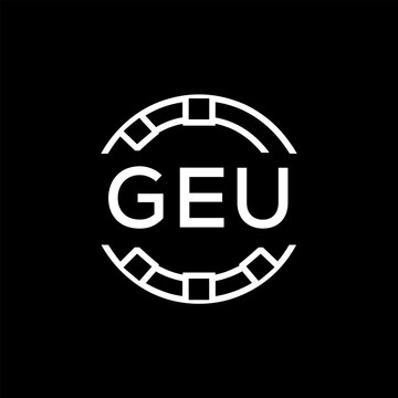 GEU Creative Letter mark Badge Logo Design, GEU Later Logo, Geometric Monogram Logo on Black Background, GEU  Later Logo, Contemporary Minimal Logo for Business Identity.
