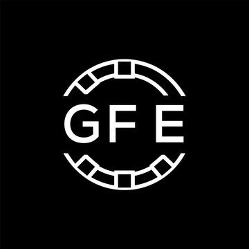 GFE Creative Letter mark Badge Logo Design, GFE Later Logo, Geometric Monogram Logo on Black Background, GFE  Later Logo, Contemporary Minimal Logo for Business Identity.
