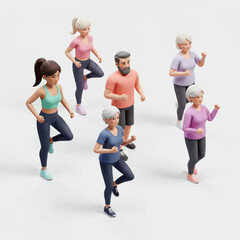 Diverse Group Exercising: A 3D Rendering of People Jogging