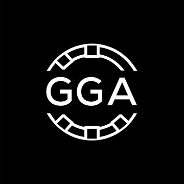 GGA Creative Letter mark Badge Logo Design, GGA Later Logo, Geometric Monogram Logo on Black Background, GGA  Later Logo, Contemporary Minimal Logo for Business Identity.

