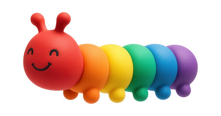 Rainbow-colored caterpillar toy with multiple segments, meant for interactive play in a cottage nursery.