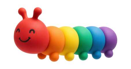 Rainbow-colored caterpillar toy with multiple segments, meant for interactive play in a cottage nursery.