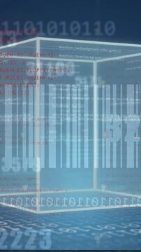 Animation of cube bar code and data processing over binary coding