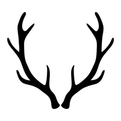 Black silhouette of two elegant antlers isolated on a white background