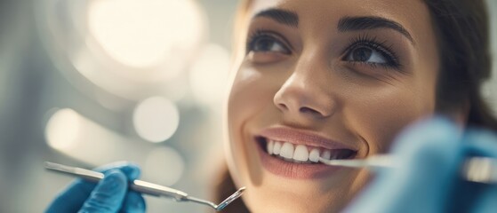 The smiling woman in a dental clinic enjoying her oral health checkup.