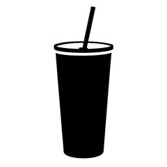 Black and white iconic soft drink in cup with straw illustration