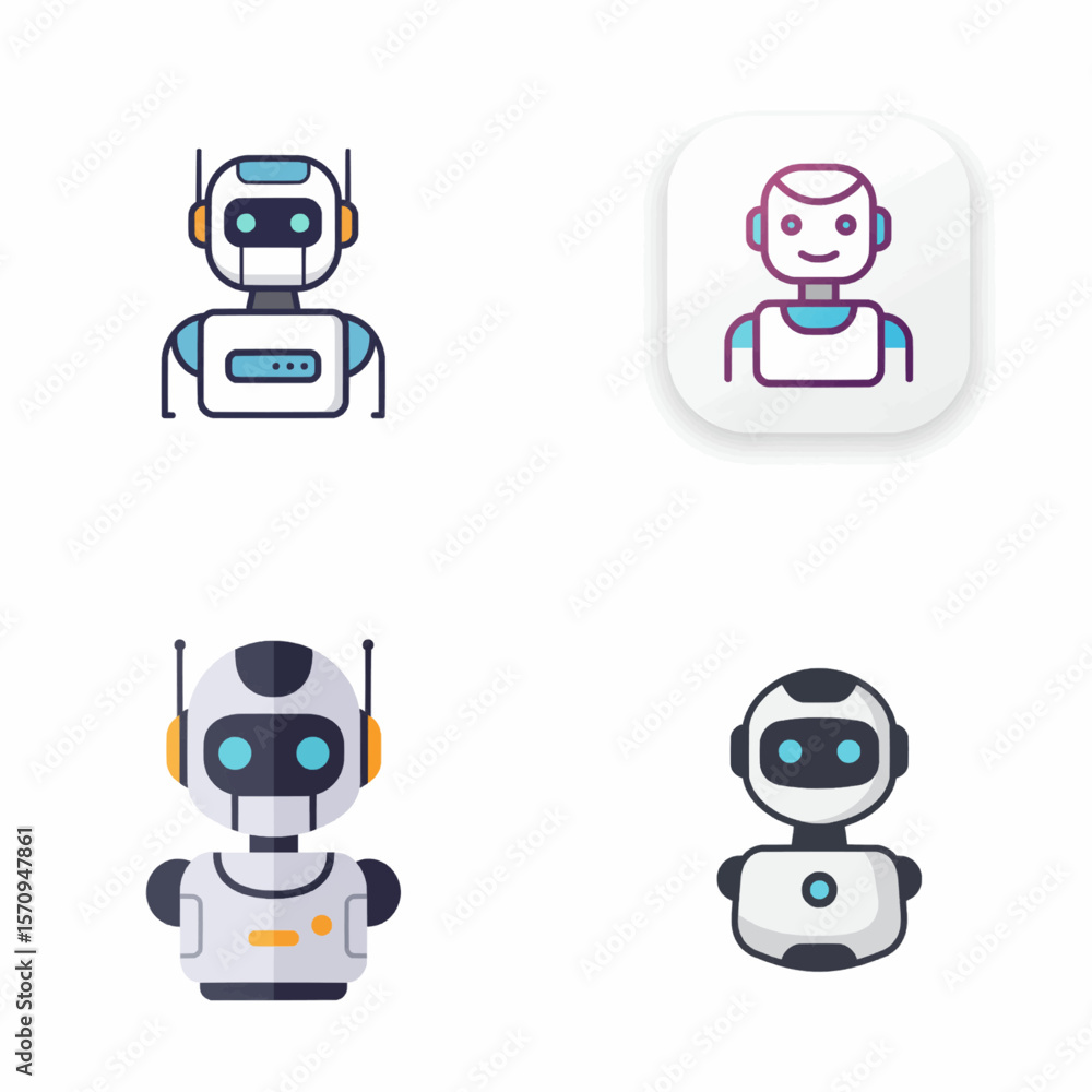 Poster four distinct robot icons: these four unique robot icons exude technological advancement. representi