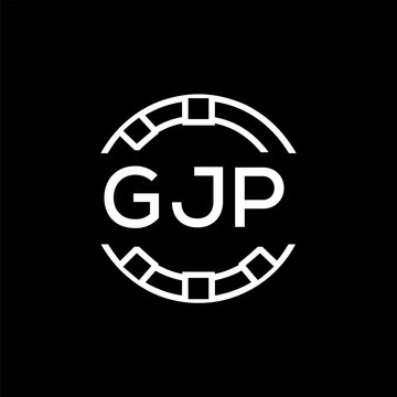 GJP Creative Letter mark Badge Logo Design, GJP Later Logo, Geometric Monogram Logo on Black Background, GJP  Later Logo, Contemporary Minimal Logo for Business Identity.
