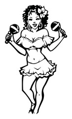 Stylish Hand-Drawn Illustration of a Confident Female Performer with Maracas