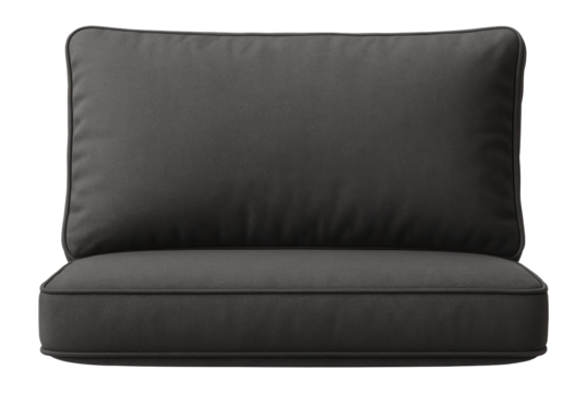 Water-repellent cushion for a wicker loveseat, offering a monochromatic design to complement a modern outdoor aesthetic.