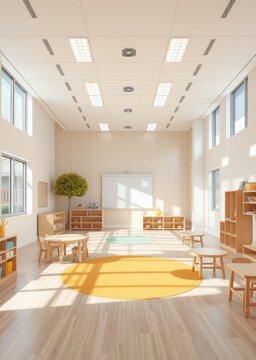 Modern daycare empty nursery or preschool spacious interiors classroom by ai generated Empty room interior design architecture blank design room