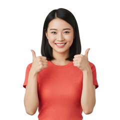 Smiling woman giving thumbs up isolated on transparent background