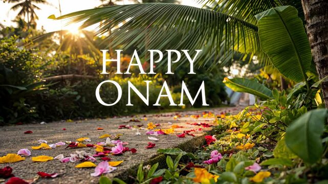 Onam Festival Pathway with Colorful Flowers