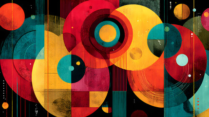 Modern abstract geometric design featuring vibrant circles and sleek intersecting lines