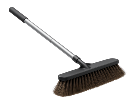 A retractable street broom with a telescopic handle, convenient for sweeping under outdoor furniture.