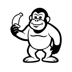 Fototapeta premium Cartoon funny gorilla hold a banana 