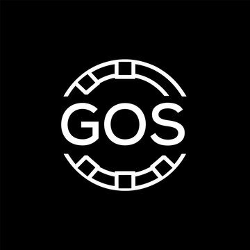 GOS Creative Letter mark Badge Logo Design, GOS Later Logo, Geometric Monogram Logo on Black Background, GOS  Later Logo, Contemporary Minimal Logo for Business Identity.
