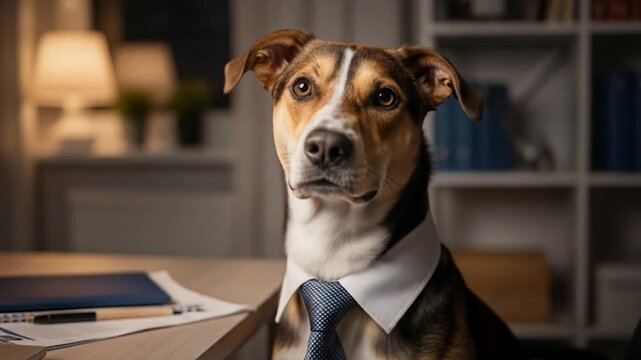 Business Dog: A Hilarious Night at the Office!  Working Hard, Pawsitive Vibes Only!