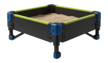 Modular interlocking sandbox with adjustable panels for custom shapes