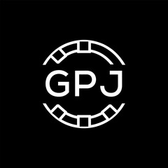 Obraz premium GPJ Creative Letter mark Badge Logo Design, GPJ Later Logo, Geometric Monogram Logo on Black Background, GPJ Later Logo, Contemporary Minimal Logo for Business Identity. 