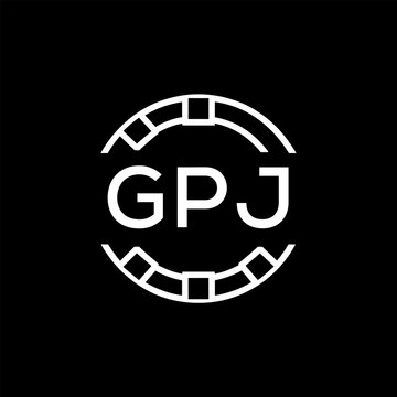 GPJ Creative Letter mark Badge Logo Design, GPJ Later Logo, Geometric Monogram Logo on Black Background, GPJ  Later Logo, Contemporary Minimal Logo for Business Identity.
