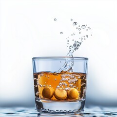 Healthcare splash drink visual with effervescent  orange tablets in orange water effervescent tablets splashing effect, effervescent tablets with vibrant color showing effervescent tablets dynamic