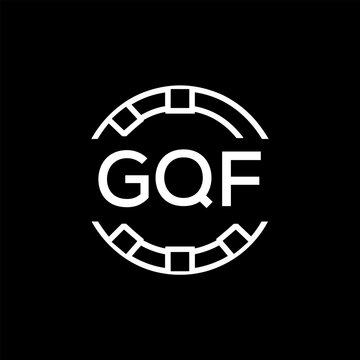 GQF Creative Letter mark Badge Logo Design, GQF Later Logo, Geometric Monogram Logo on Black Background, GQF  Later Logo, Contemporary Minimal Logo for Business Identity.
