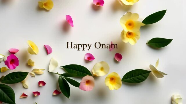 Onam Festival Greeting with Colorful Flowers