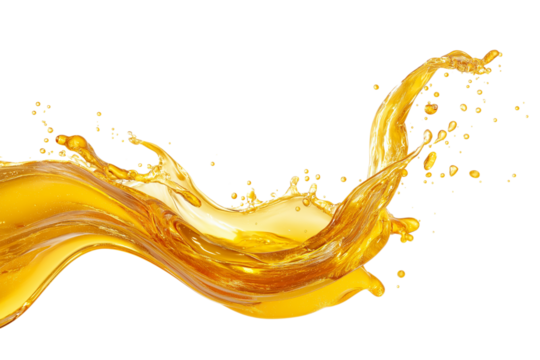 dynamic splash of golden liquid isolated on white background